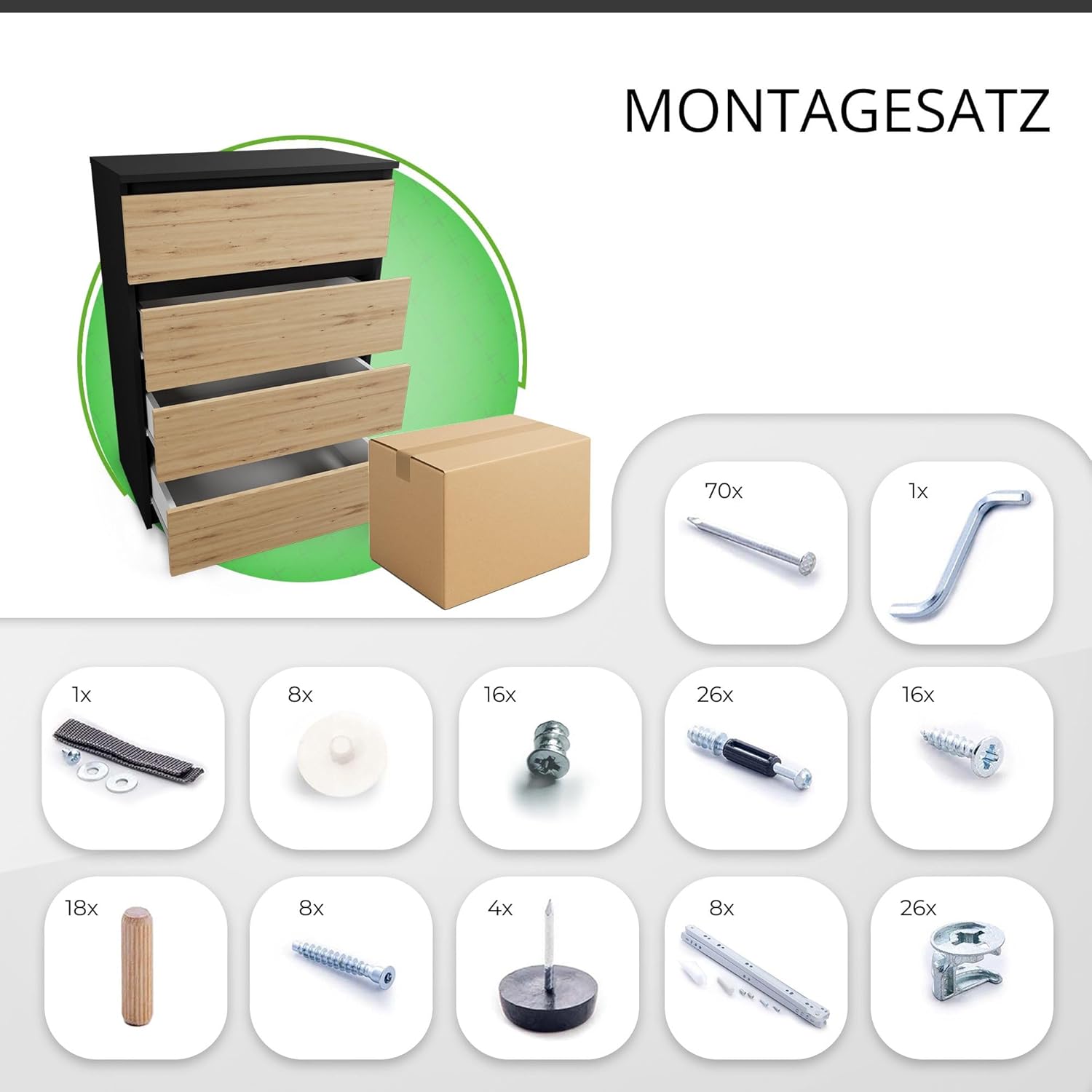 CDF Kommode Anthrazit Artisan mit 4 Schubladen 97 cm Hoch Sideboard Schmale Komode Schlafzimmerkommode für Flur Büro Schlafzimmer Wohnzimmer Schubladenschrank Regal mit Schubladen Schrank Möbelstück