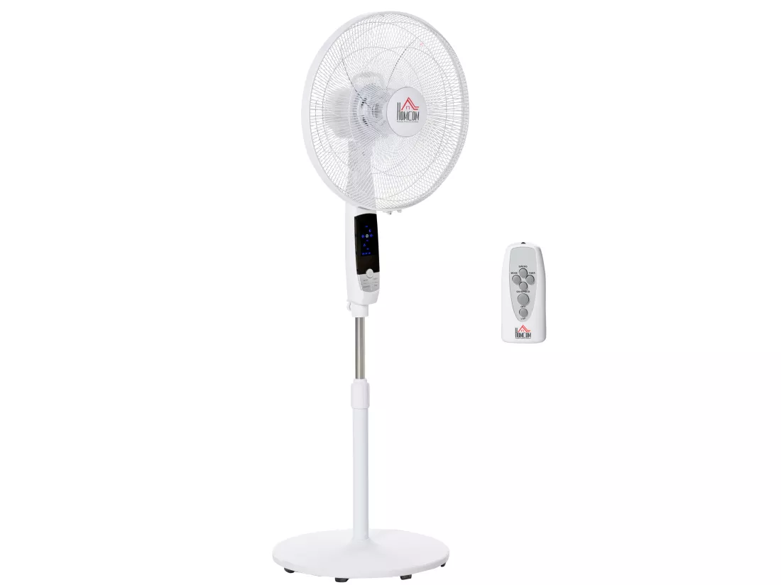 Ventilateur sur pied Ø 45 cm hauteur réglable oscillant silencieux 50 W avec télécommande timer 3 modes 3 vitesses blanc