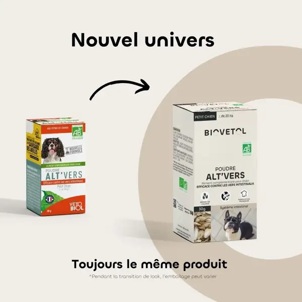 Biovetol - Alimento Saudável - Alt'vers em Pó Orgânico para Cães de Pequeno Porte <20kg - 30g
