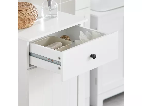 Meuble Bas de Salle de Bain Armoire Toilette avec 1 tiroir et 1 Panier à Linge, BZR21-W