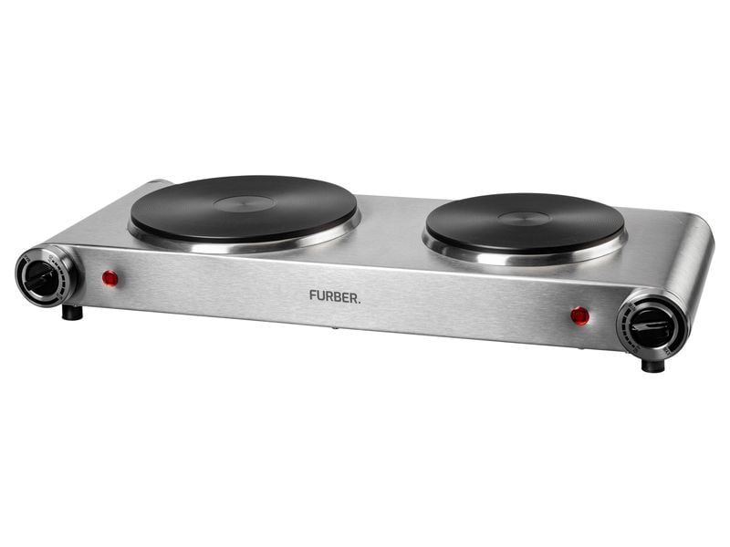 FURBER Doppelkochplatte Silber, 1500 W / 1000 W Mobiles Kochfeld