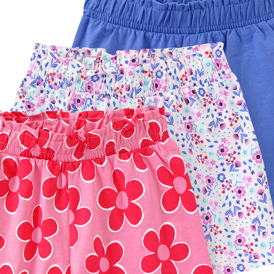 Famy 3 Mädchen Shorts mit bunten Motiven zartrosa / blau / rosa