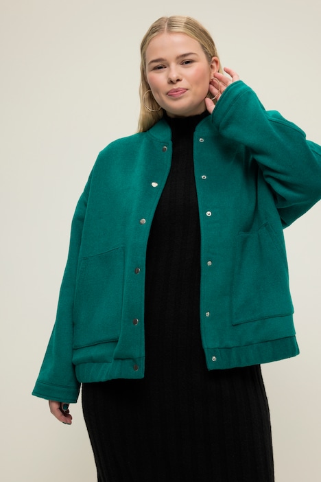 Blouson, oversized, Wolloptik, Collegekragen, elastischer Saum