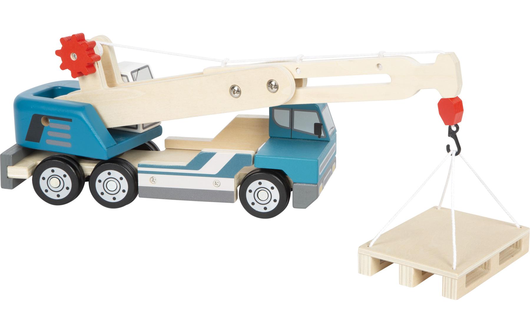 Kranwagen mit PaletteSpielzeug-Kranwagen aus Holz mit beweglicher Palette