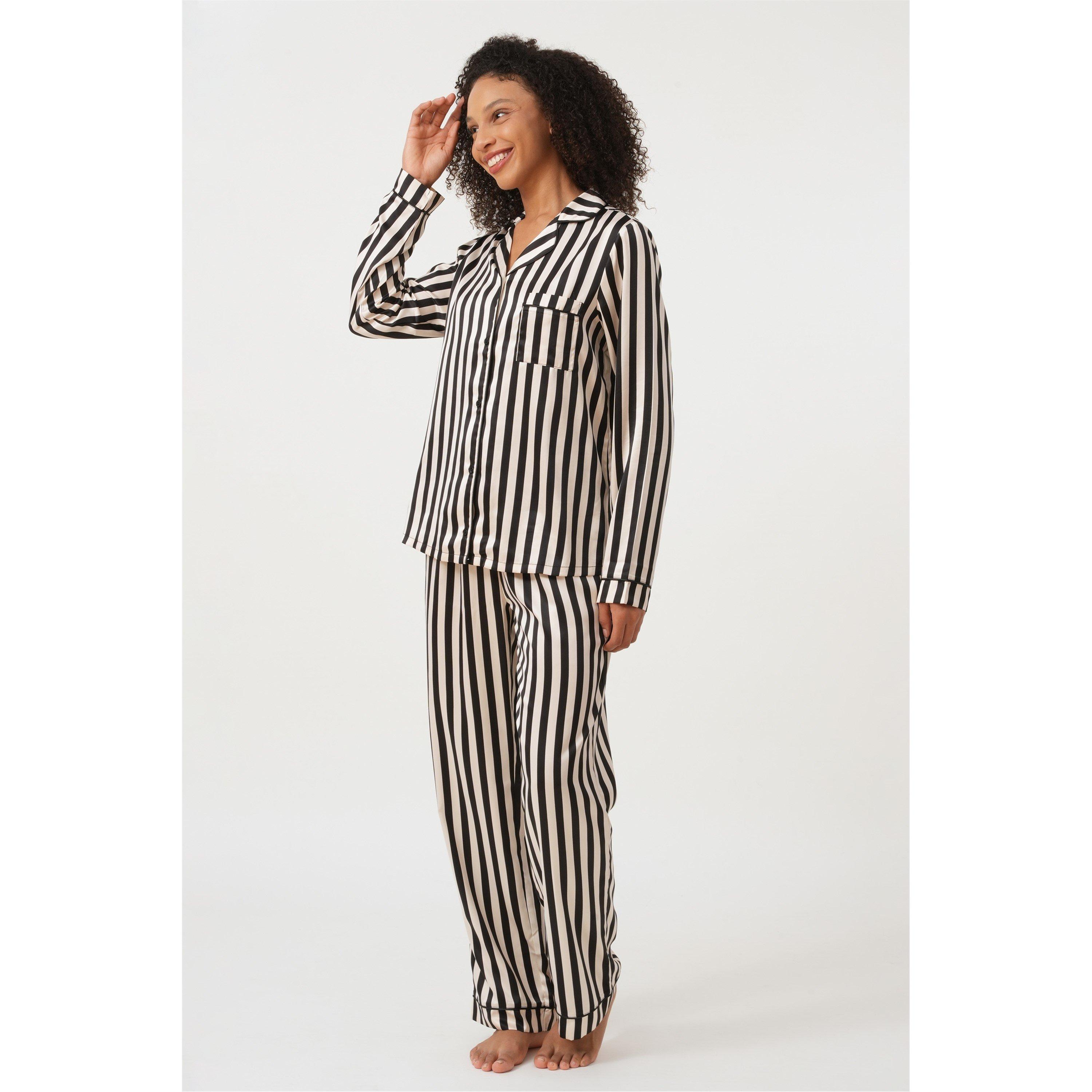 Linea Ladies Stripe Satin Pyjama and Eye Mask Set