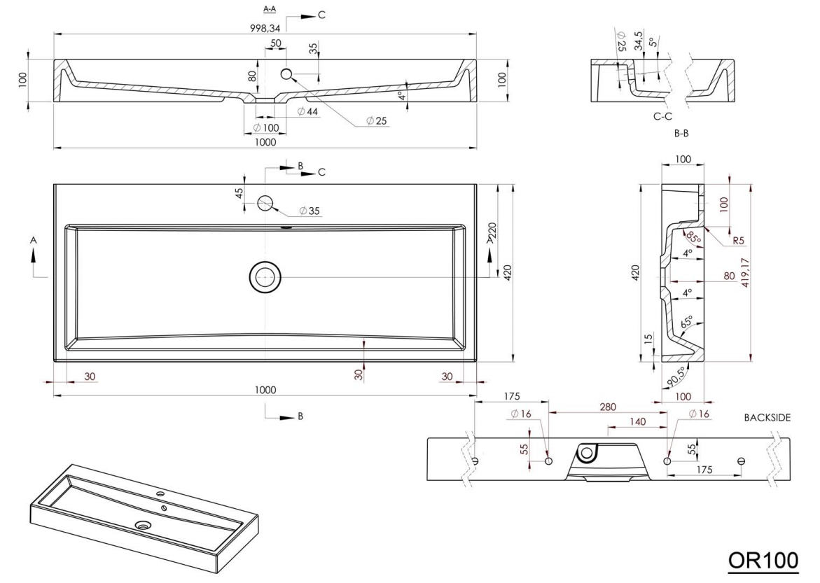 Sapho Orinoko wastafel 100x42cm