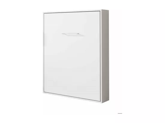 Lit escamotable vertical 140x190 avec étagères intérieures Paola-Encadrement Blanc-Façade Blanche