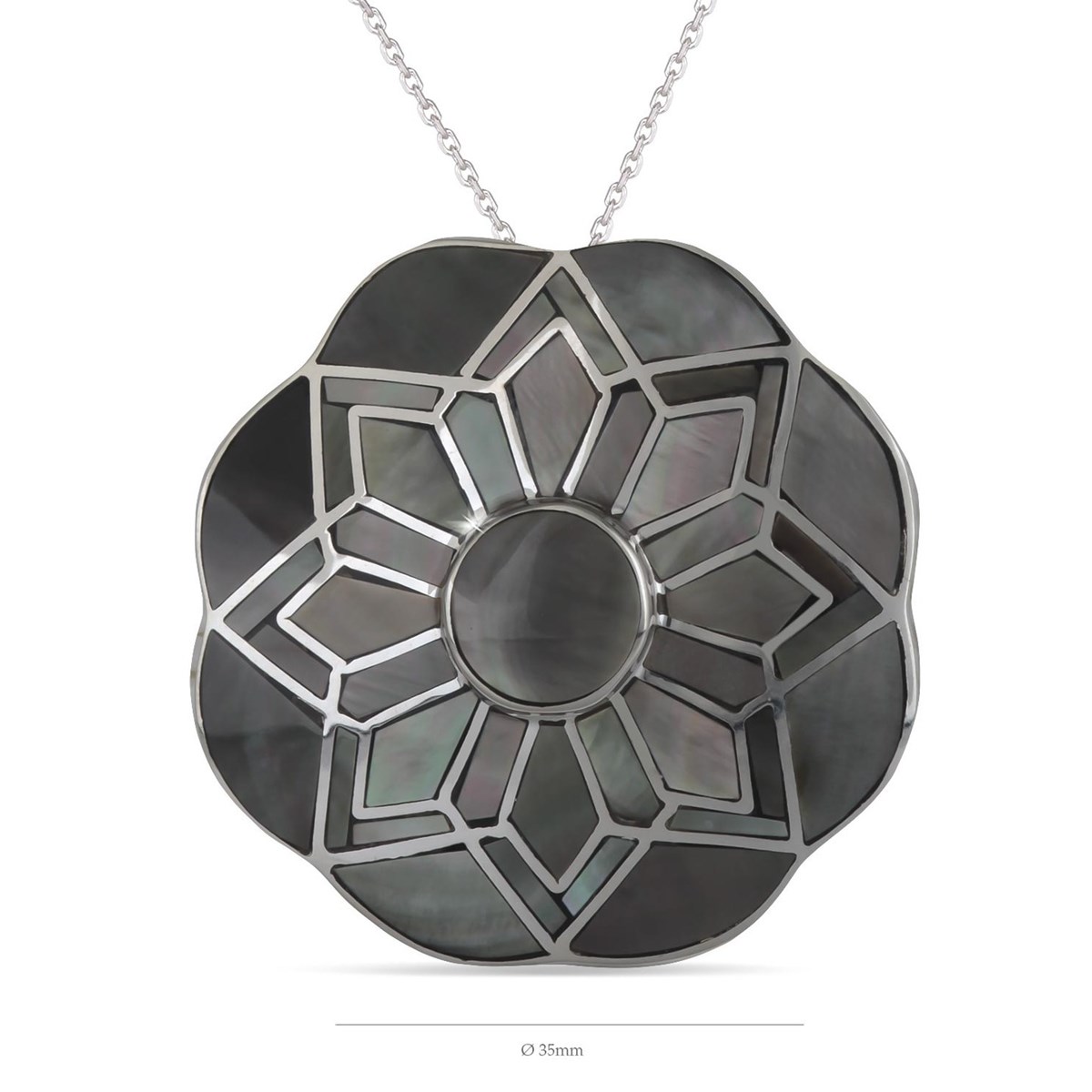 Pendentif Nacre Grise Rosace sur Argent massif | Aden Boutique