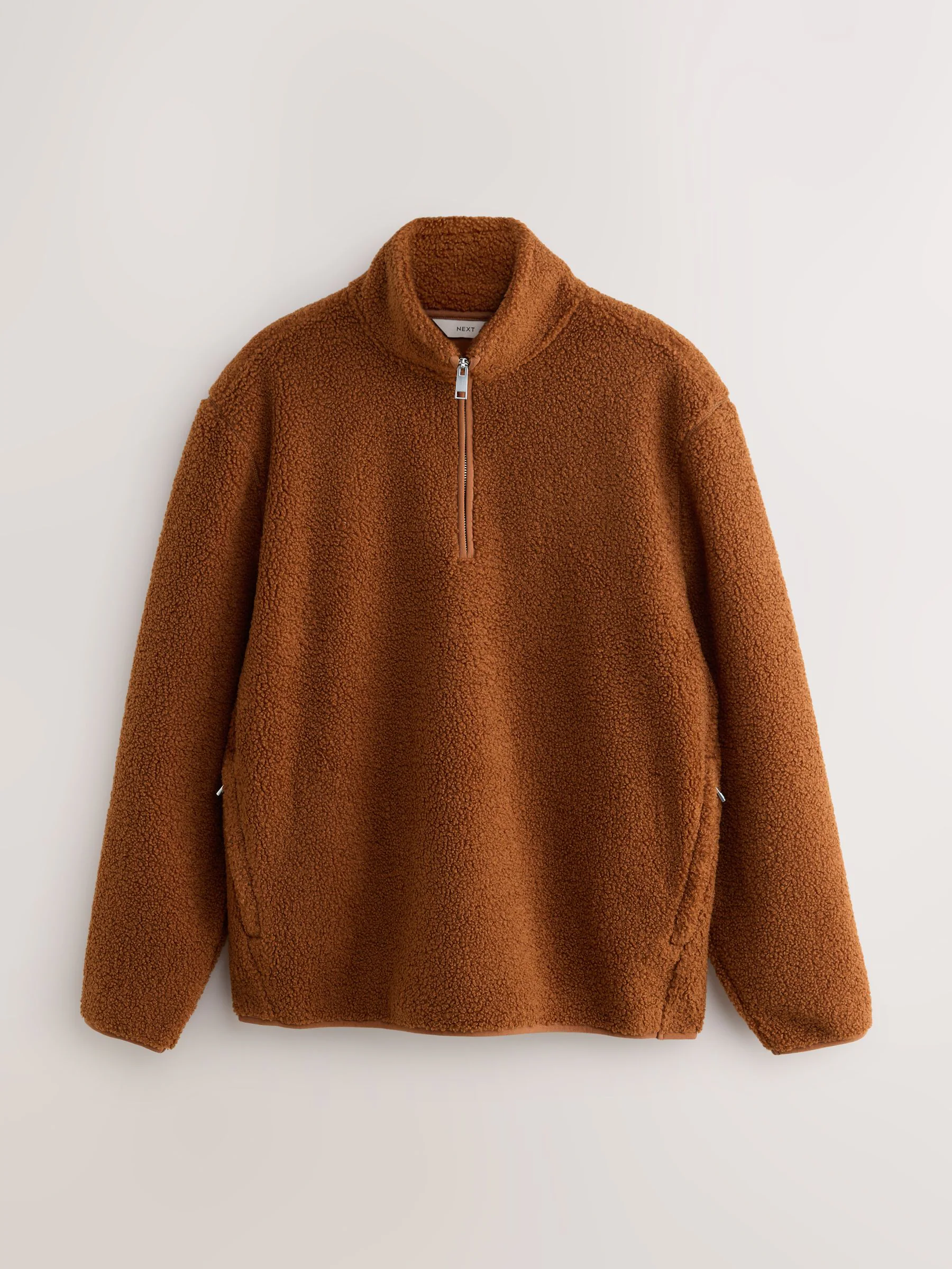 Roestbruin - Borg fleece met opstaande kraag en korte rits