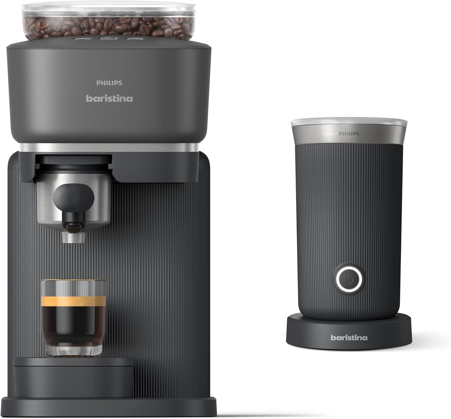 Philips Baristina Machine à expresso - Un véritable expresso, en toute simplicité - Compacte - 16 bars de pression - Broyeur intégré - Machine blanche avec porte-filtre blanc (BAR300/00)