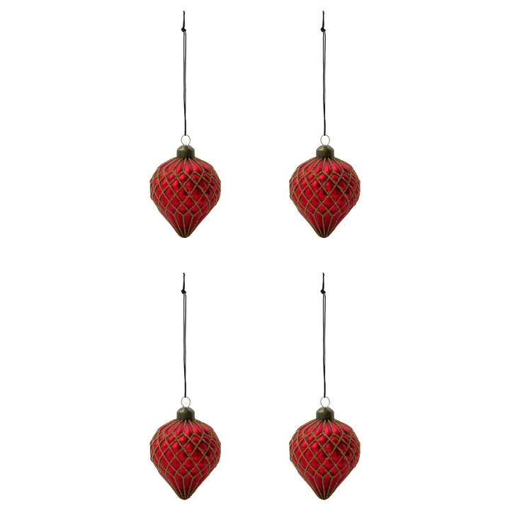 House Doctor - Hinda Ornament, H 9,5 cm, rot (4er-Set)