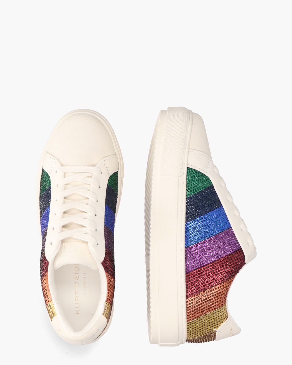 Kurt Geiger Laney Stripe Crystal Sneaker Wit/Multicolor Damessneakers