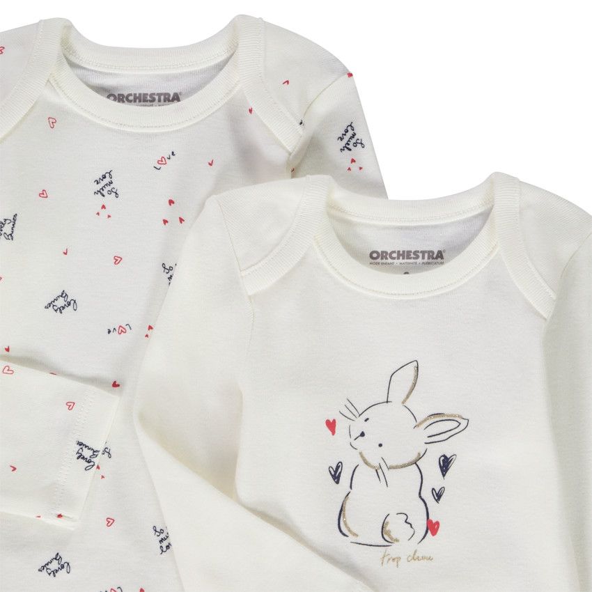 Lot de 5 bodies manches longues en jersey pour bébé fille - Ecru
