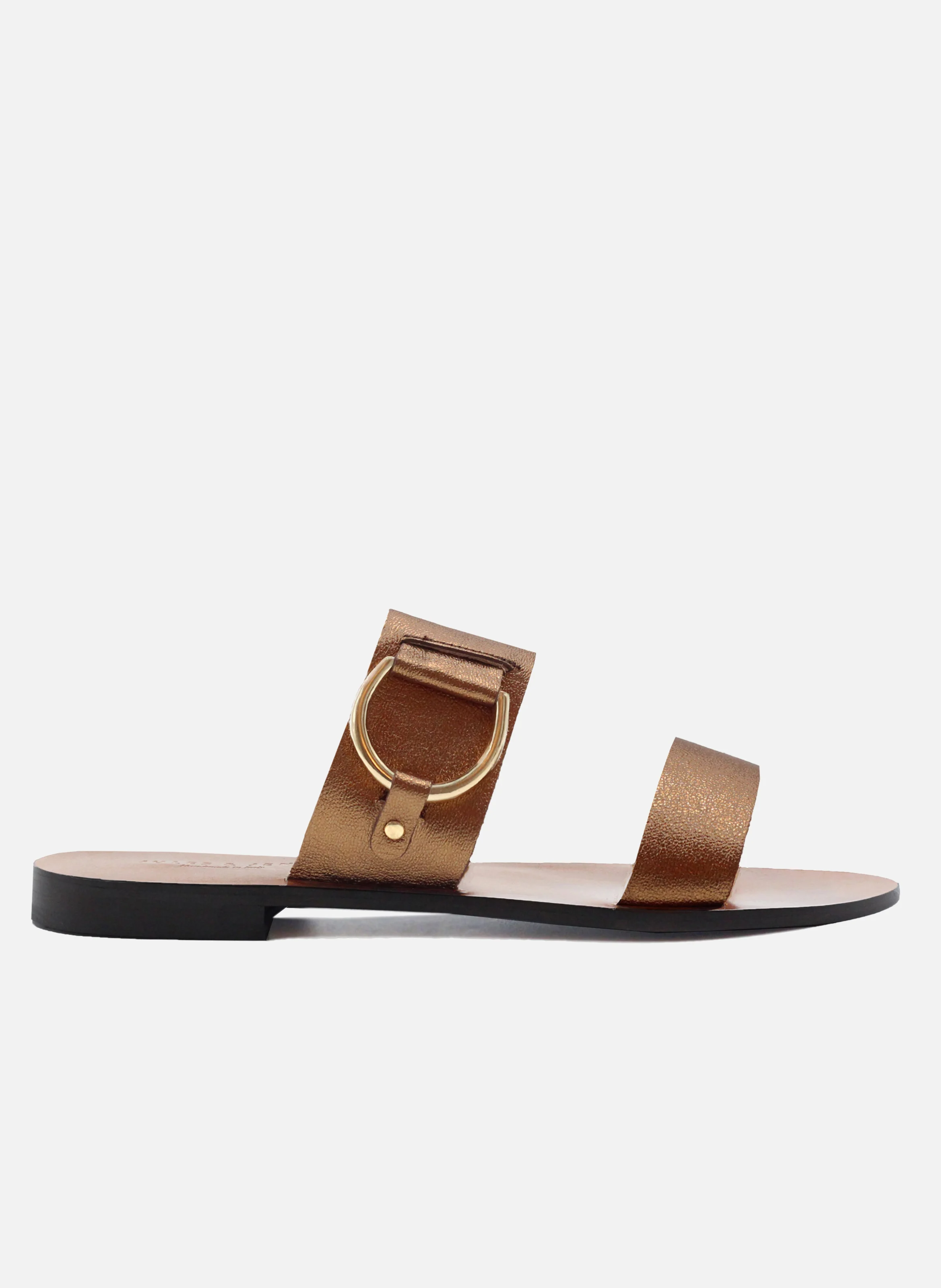 Sandales boucle cuir métalisé | Marron