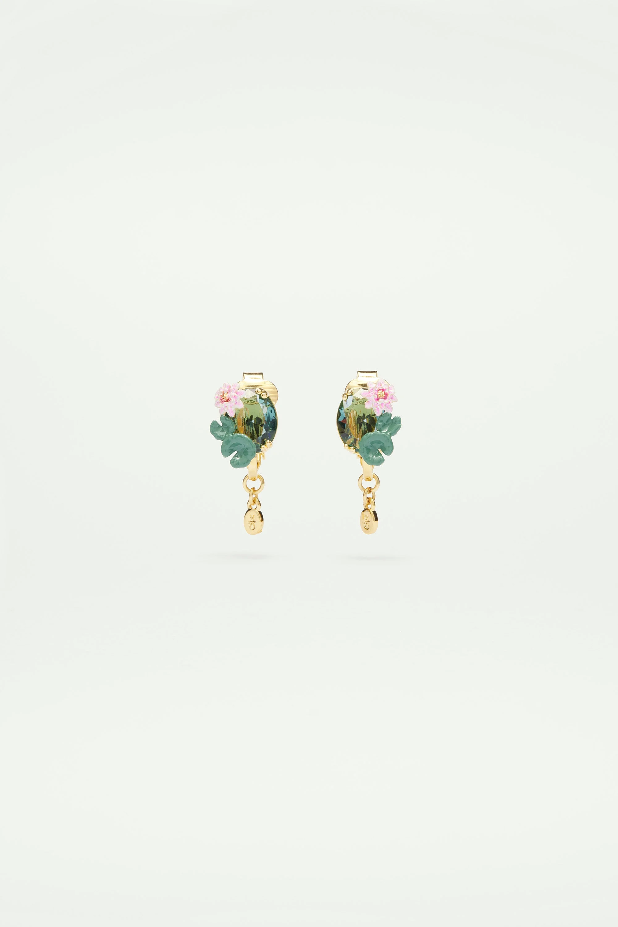 Boucles d'oreilles clipsfleur de lotus et pierre | Bleu