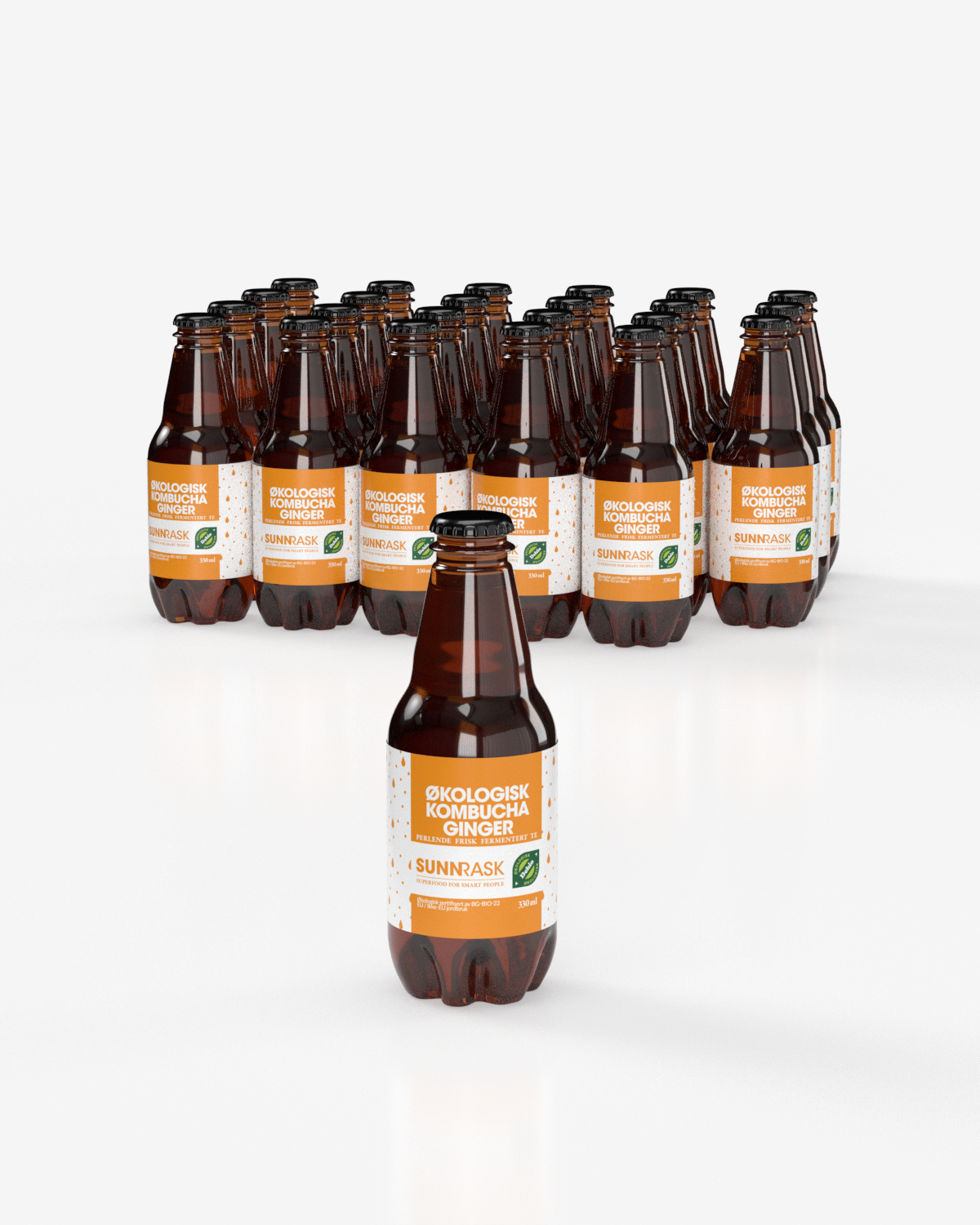 SunnRask Økologisk Kombucha Ingefær 330ml - ØKONOMIPAKKE 24 FLASKER!