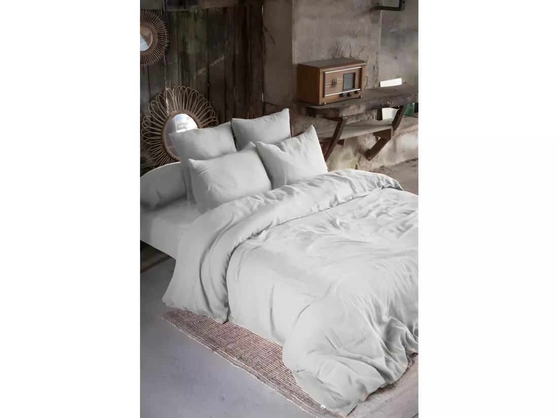 Parure de draps Gaze de Coton - Gaïa Nuage - 4 pièces 1 Drap plat 240 x 300 + 1 Drap housse 140 x 190 + 2 Taies 60 x 60