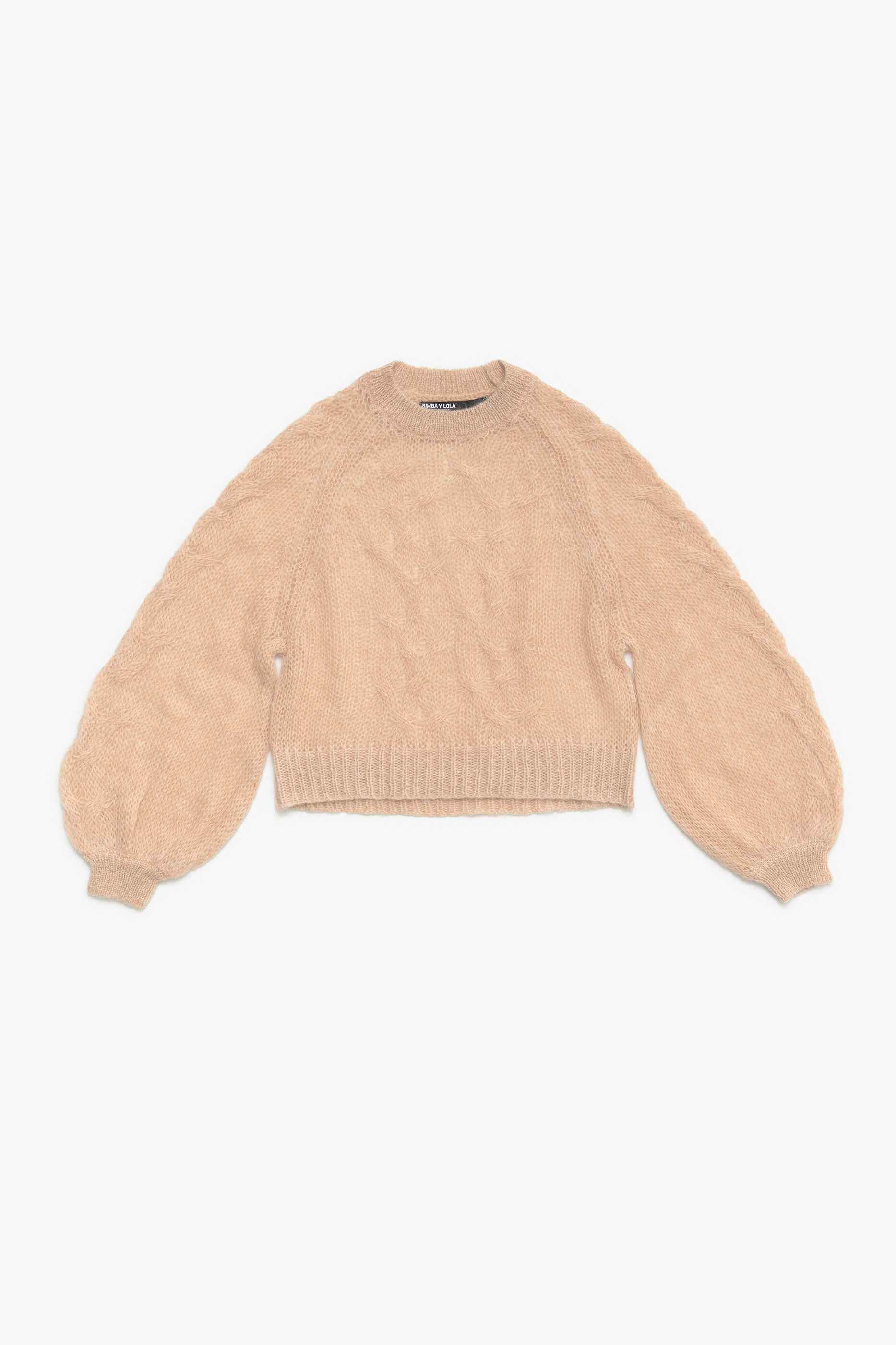 Jersey de mohair vazado na cor areia