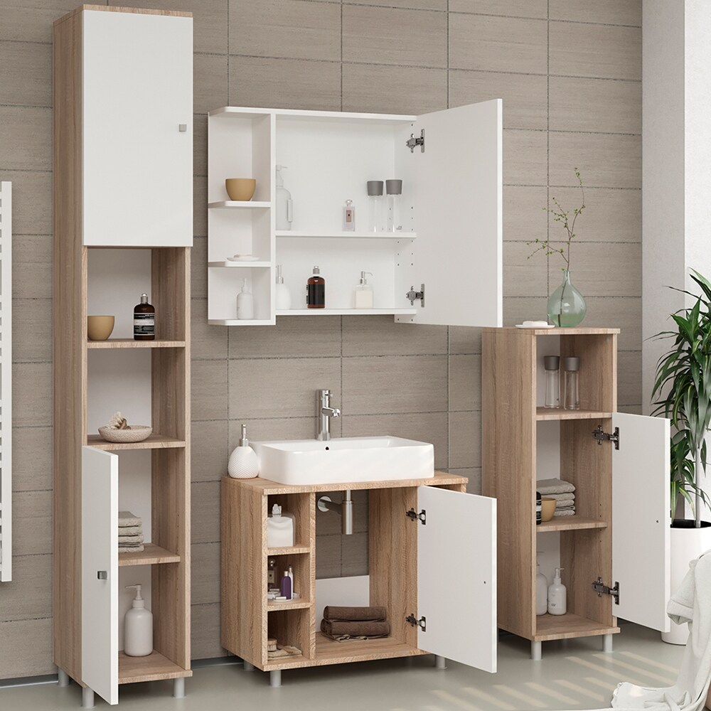 Vicco Badmöbel Set Fynn Badezimmer Spiegel Kommode UnterschrankSonoma