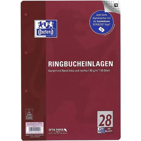 Oxford Ringbucheinlagen pflaume, A4, kariert, 50 Blatt