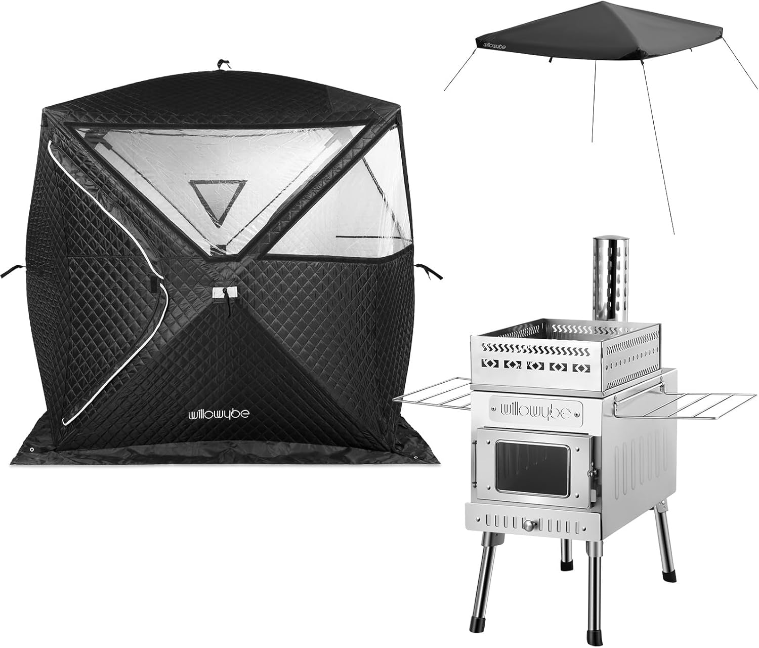 WILLOWYBE Tragbares Outdoor-Sauna-Set mit Saunazelt, Sauna-Holzofen und Schutzabdeckung – für Trockensauna, Kochen und gemeinsame Zeit mit Familie und Freunden.