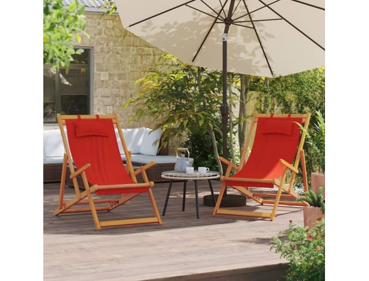 VIDAXL - Chilienne Chaises de plage pliables lot de 2 rouge tissu