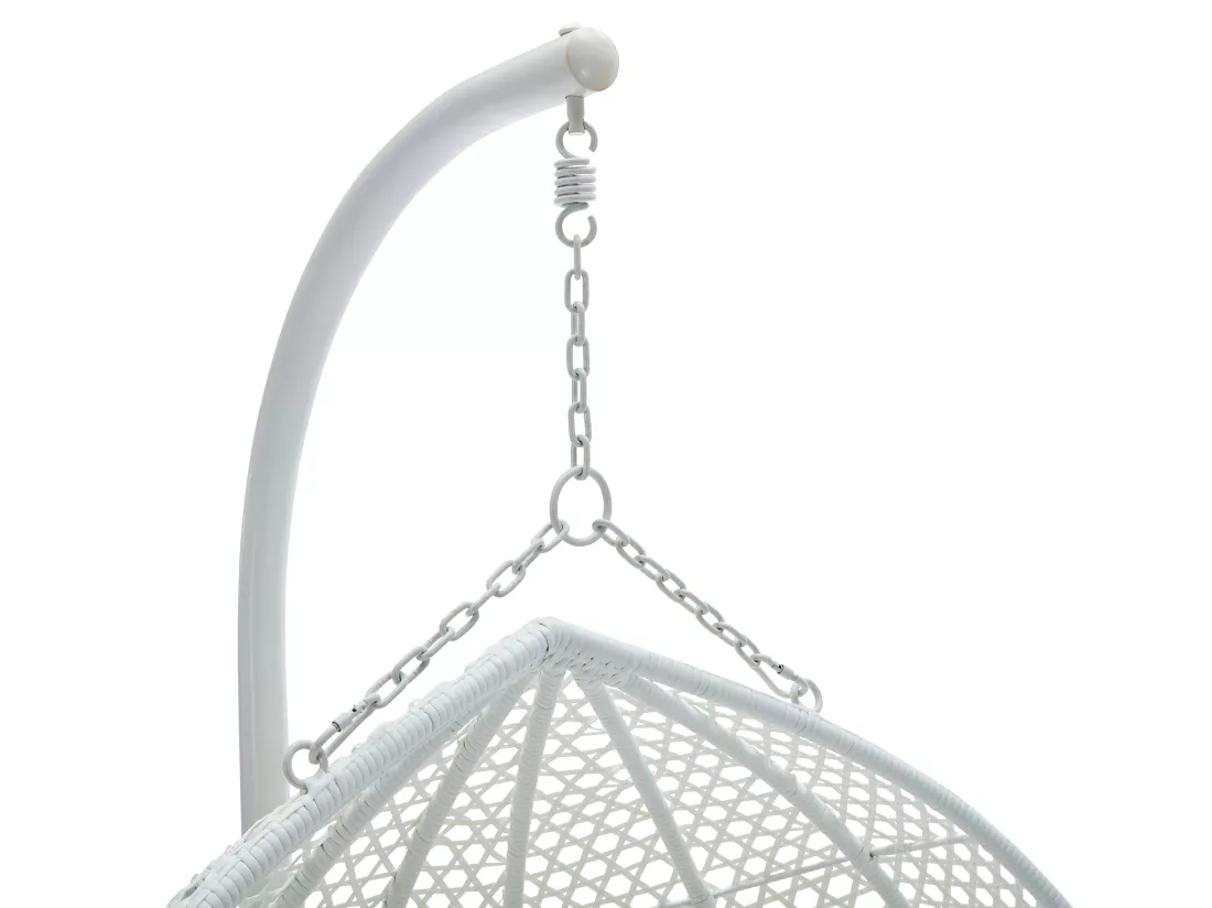 Fauteuil suspendu 2 places en résine tressée - Blanc et coussin beige - VAHINA de MYLIA
