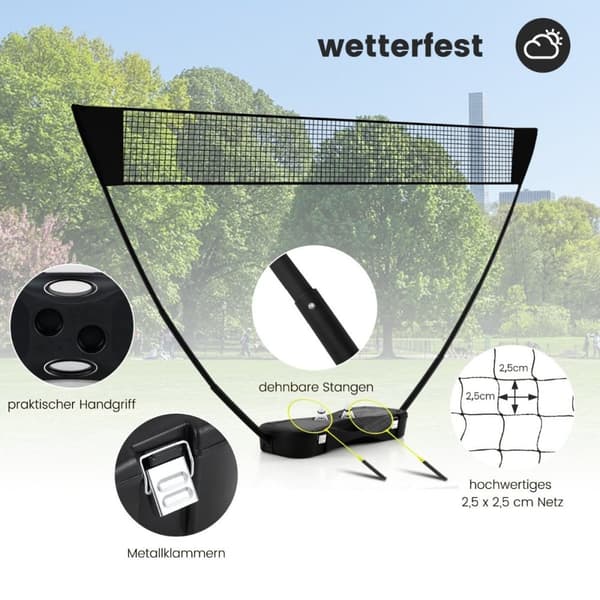 Badmintonnettstativ bærbart fjerballspill med racketer komplett badmintonsett svart