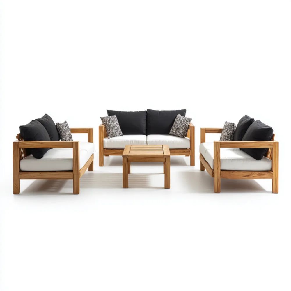Garten-Sofaset 180x75x70 cm Teakholz Weiß/Schwarz – Modernes Design