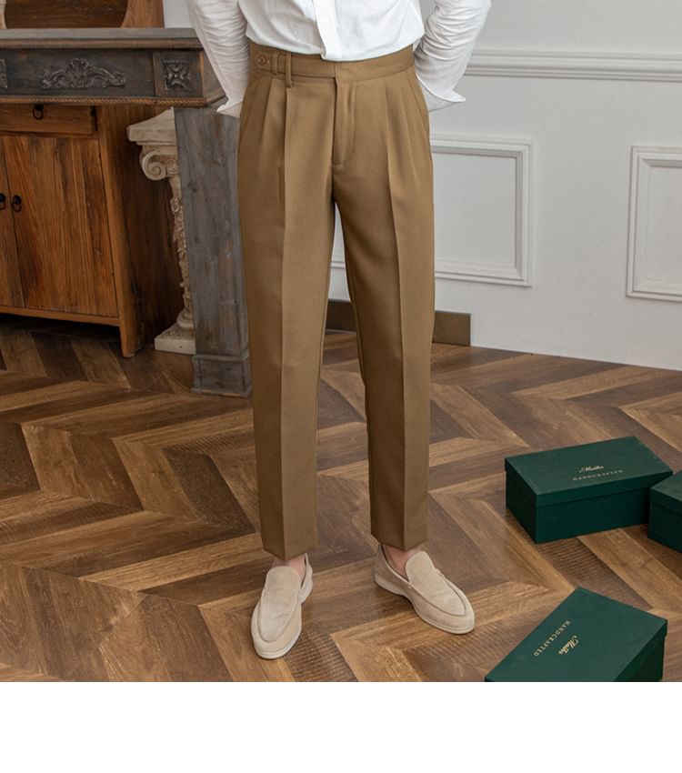 DuckleBeam - Mid Rise Plain Cropped Straight Leg Dress Pants
