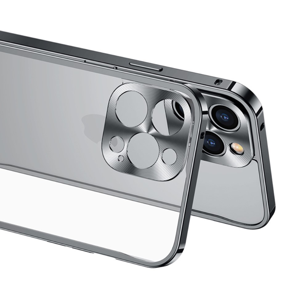 iPhone 12 Magnetische Alu Schutzhülle mit Panzer Glas Backcover   Kameraschutz (Magnet-Technologie) - Blau