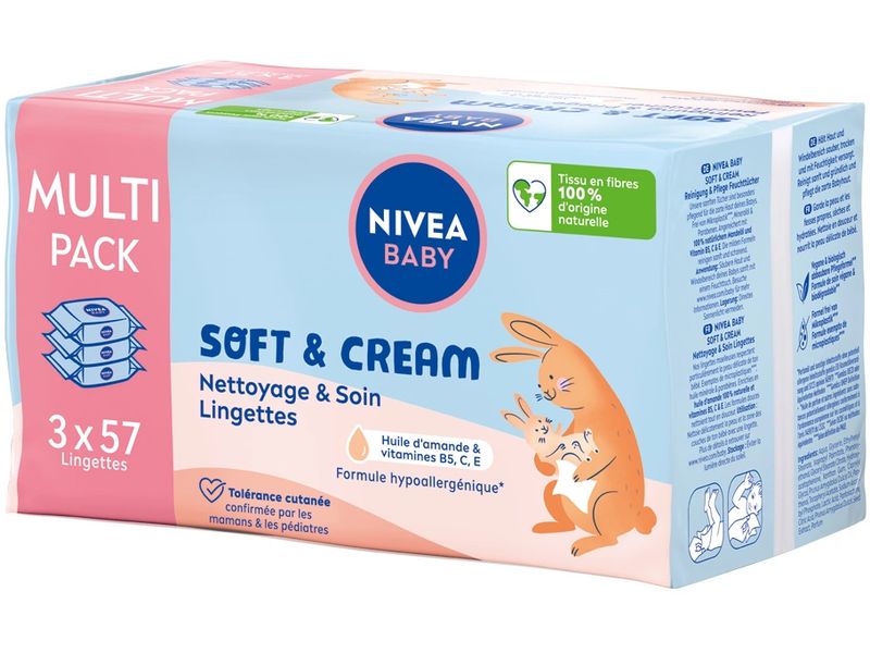 NIVEA BABY Feuchttücher Soft & Cream Trio 3 x 57 Stk. Feuchttücher reinigen sanft und sind besonders pflegend für die zarte Babyhaut