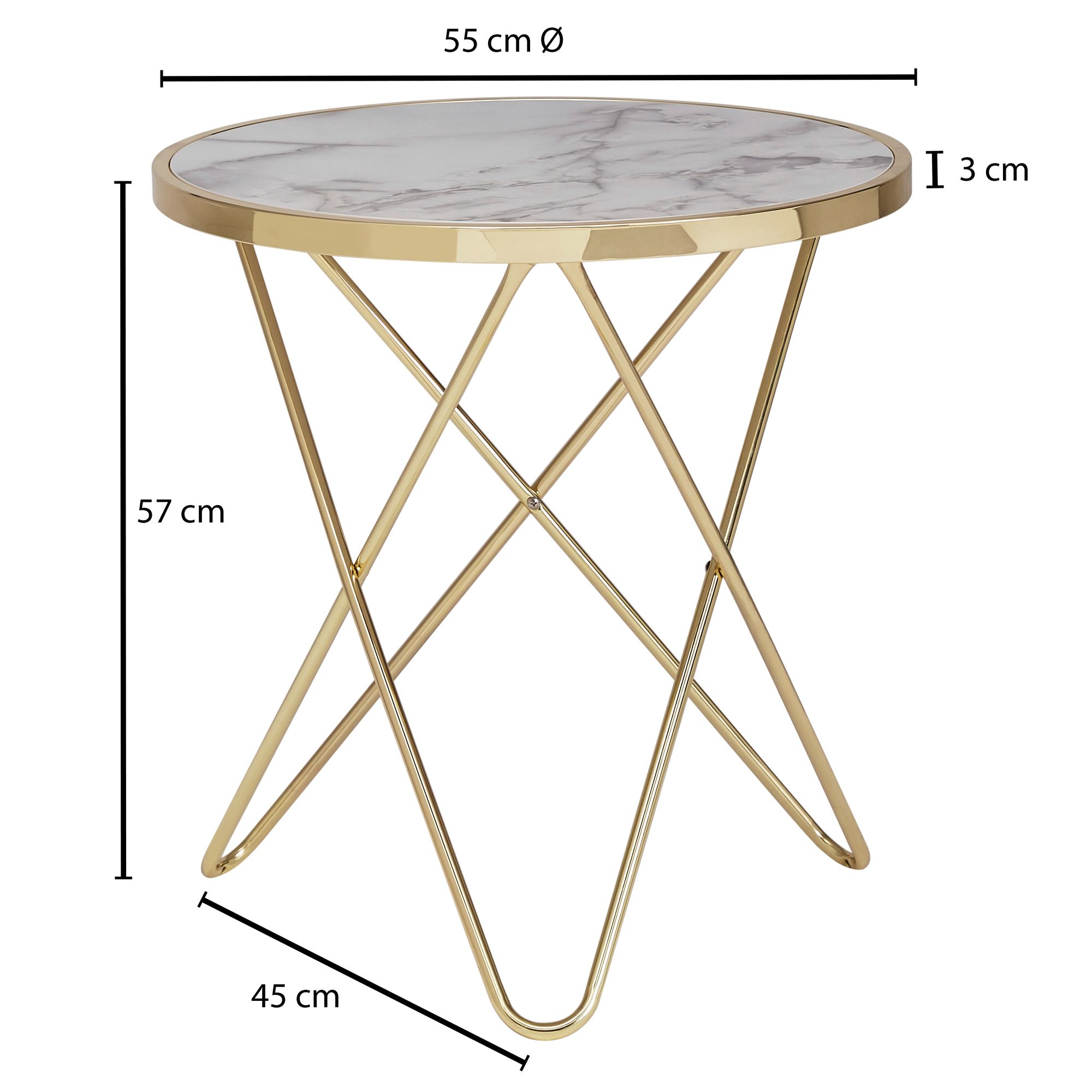 KADIMA DESIGN Beistelltisch in Marmoroptik, goldener Tischgestell, moderne Akzente, Ø 55 cm x 57 cm.