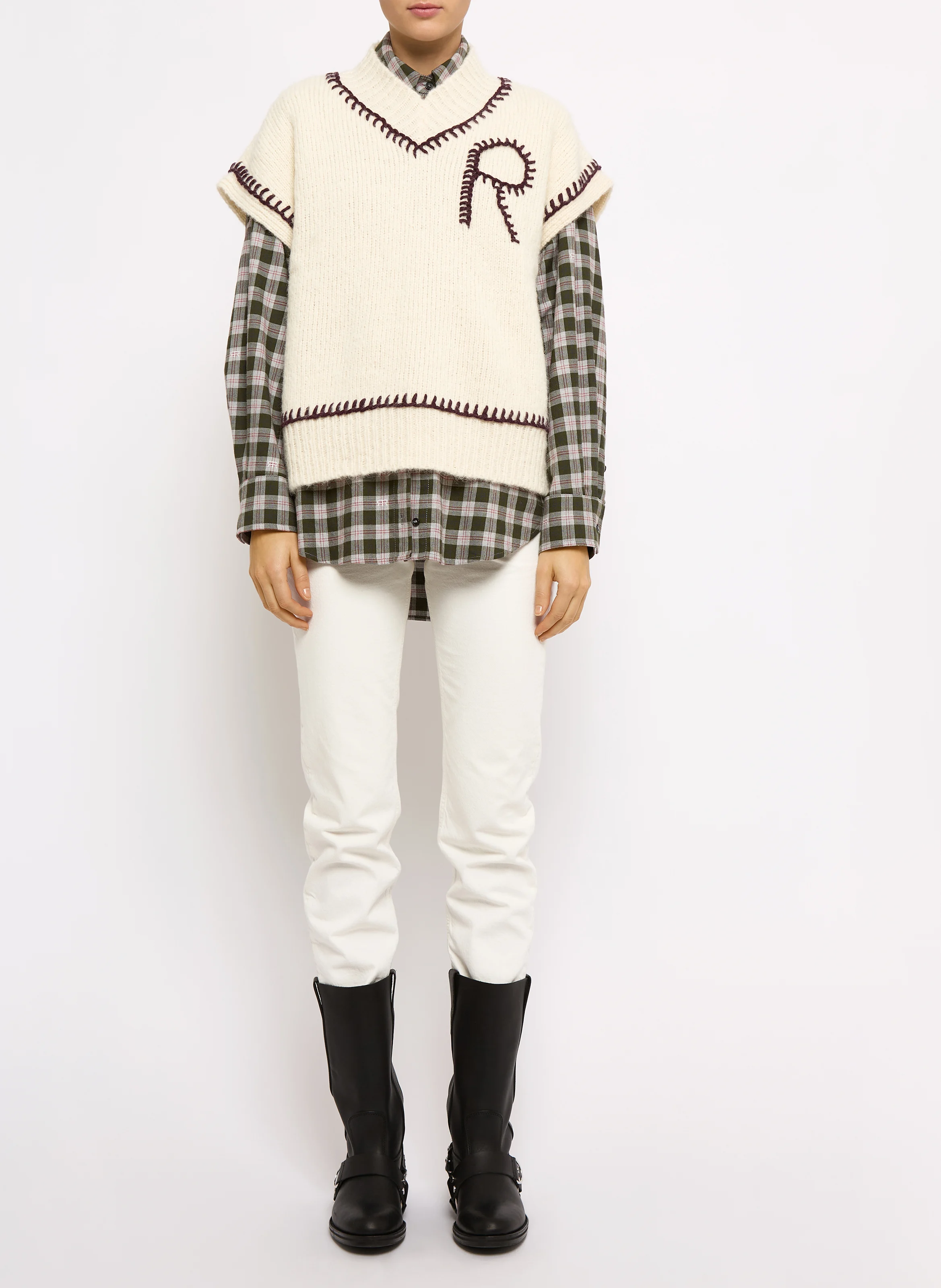 SANTIAGO - Pull ample sans manches en laine et coton | Beige