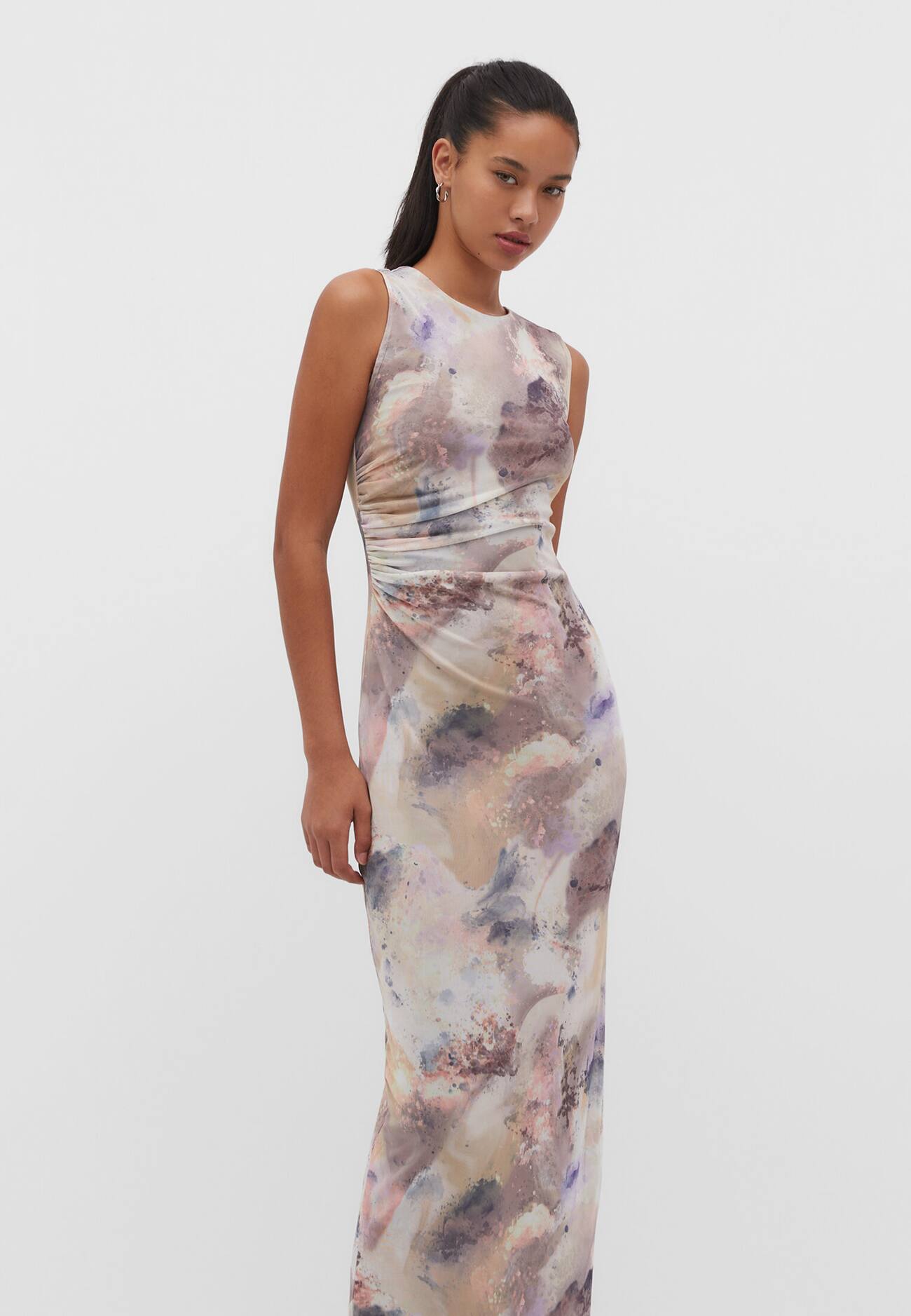 Vestido longo de tule estampado