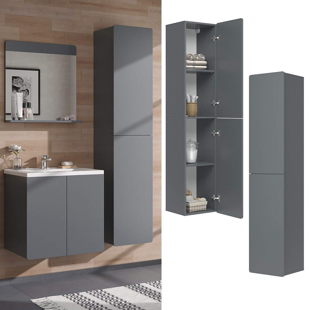 Vicco Hochschrank Izan Grau 37 x 172 cm Badezimmer 2 Türen