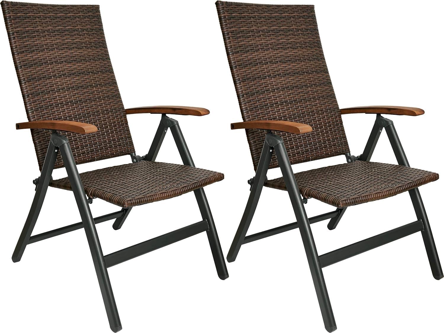 BRUBAKER 2er Set Polyrattan Gartenstuhl Modena - Hochlehner aus Metall und Poly Rattan klappbar - 7-Fach verstellbare Rückenlehne - wetterfester Faltstuhl/Klappstuhl - Braun Grau