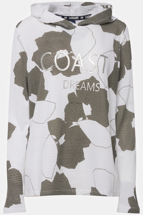 Hoodie, Blätter Print, Netz-Kapuze, Langarm
