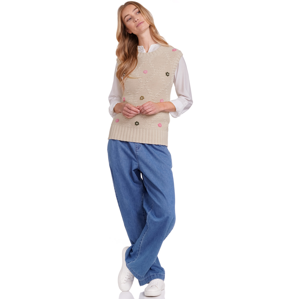 Jonas Nielsen Damen Strickpullunder mit Applikation beige