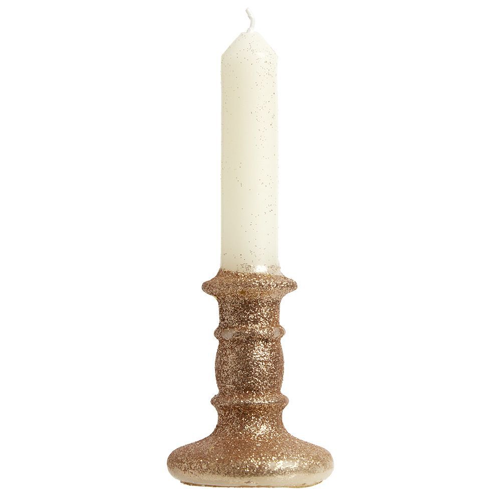 Bougie sur chandelier pailletté doré