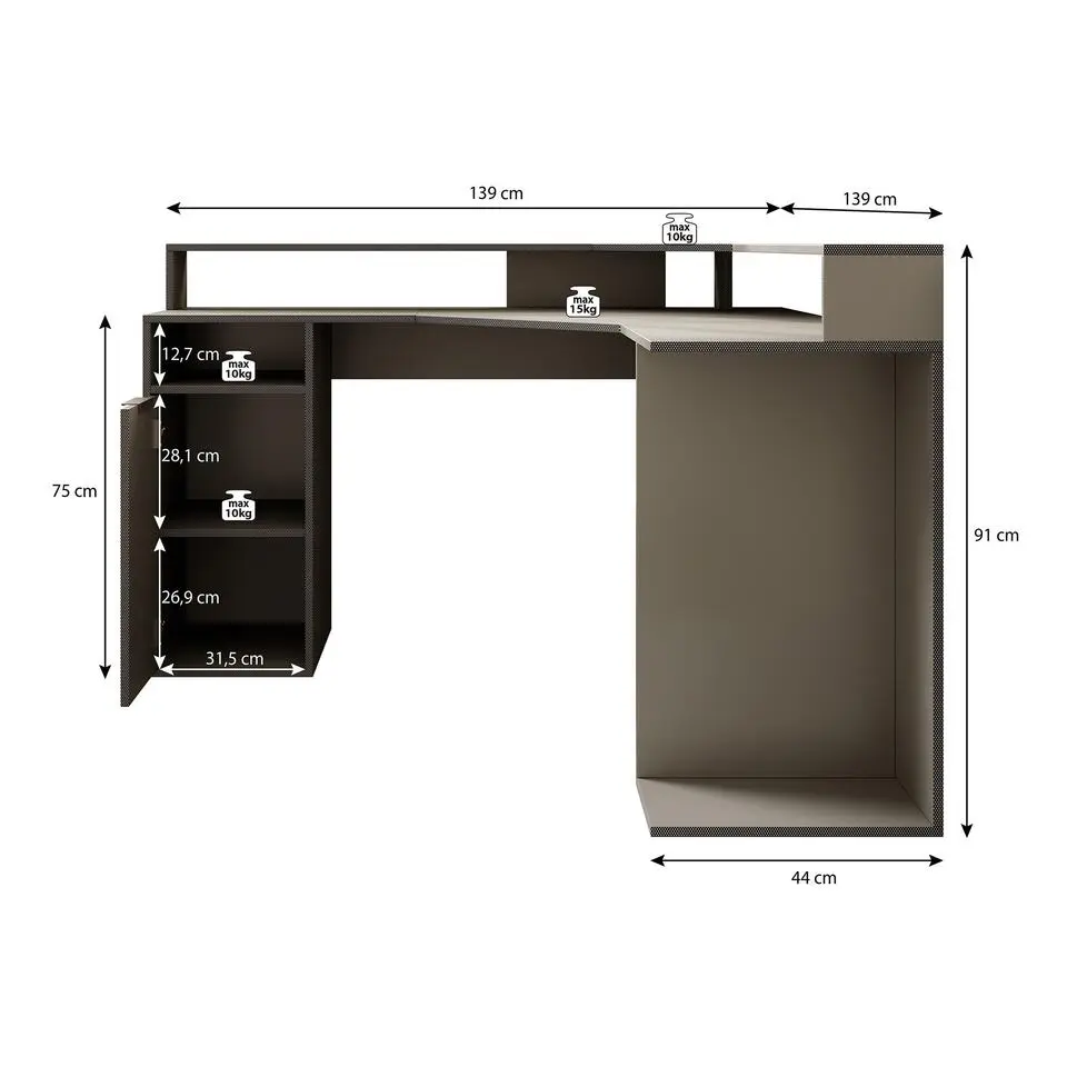 Meubella - Bureau Charlotte - Grijs - 139 cm