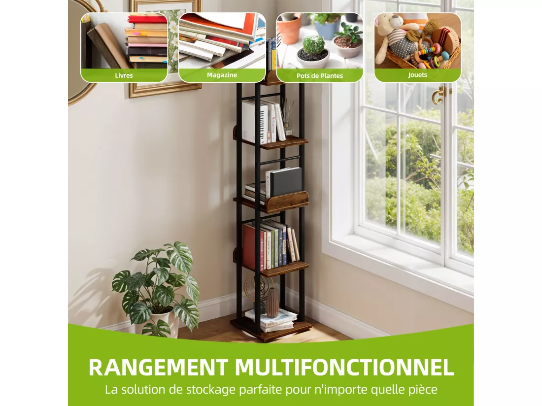YITAHOME Étagère Pivotante à 5 Niveaux, Étagère d'Angle Pivotante à 360°pour le Salon, la Chambre à Coucher