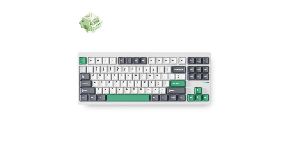 MCHOSEGX87 Lite: White Nano Spraying Matcha Latte V2 Aluminum Custom Mechanical, toetsenbord  (Wit/groen, Huano Matcha Latte V2, 80% TKL, RGB, Hot swap, Double-Shot PBT, draadloos / Bluetooth / USB-C)