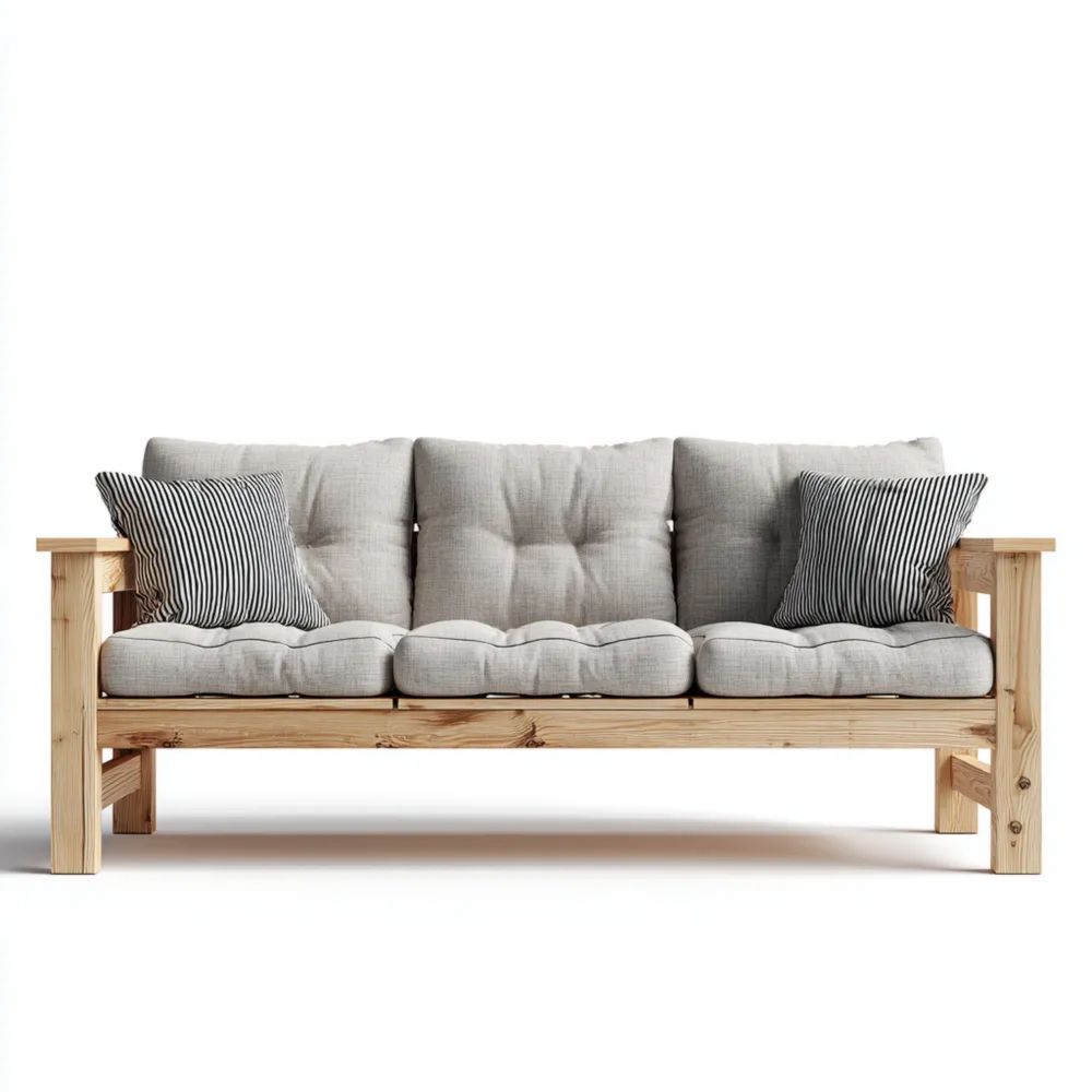 3-Sitzer-Gartensofa Holzrahmen 200x75x85 cm – Leinen – Modernes Design