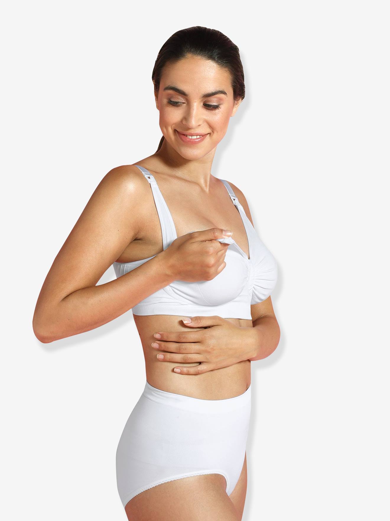 Sutiã de amamentação e maternidade sem costura GelWire® CARRIWELL, tamanho médio, liso, branco.