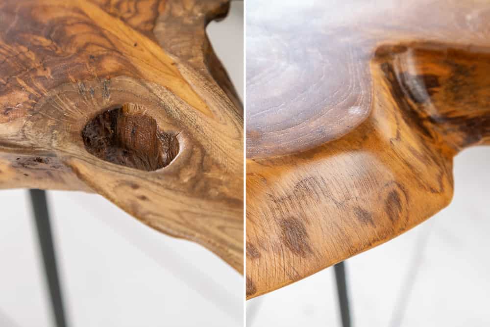 Einzigartiger Beistelltisch WILD 40cm Teakholz Baumscheibe Couchtisch