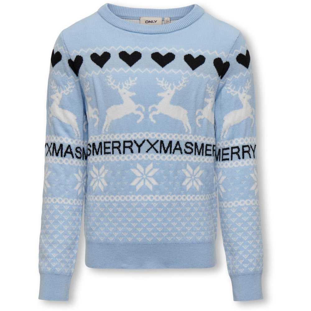 Køb kids ONLY Cashmere Blue Medium Blue Merry Xmas Strik Bluse
