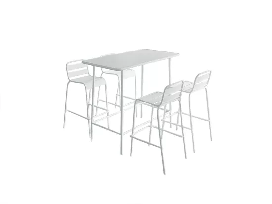 Salle à manger haute de jardin en métal : une table L.120 cm et 4 chaises - Blanc - MIRMANDE de MYLIA