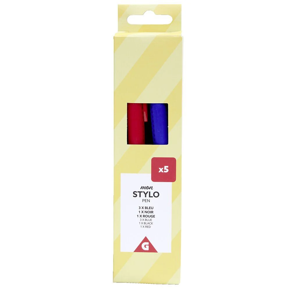 Lot de 5 stylos à encre bleu/noir/rouge 0,6mm