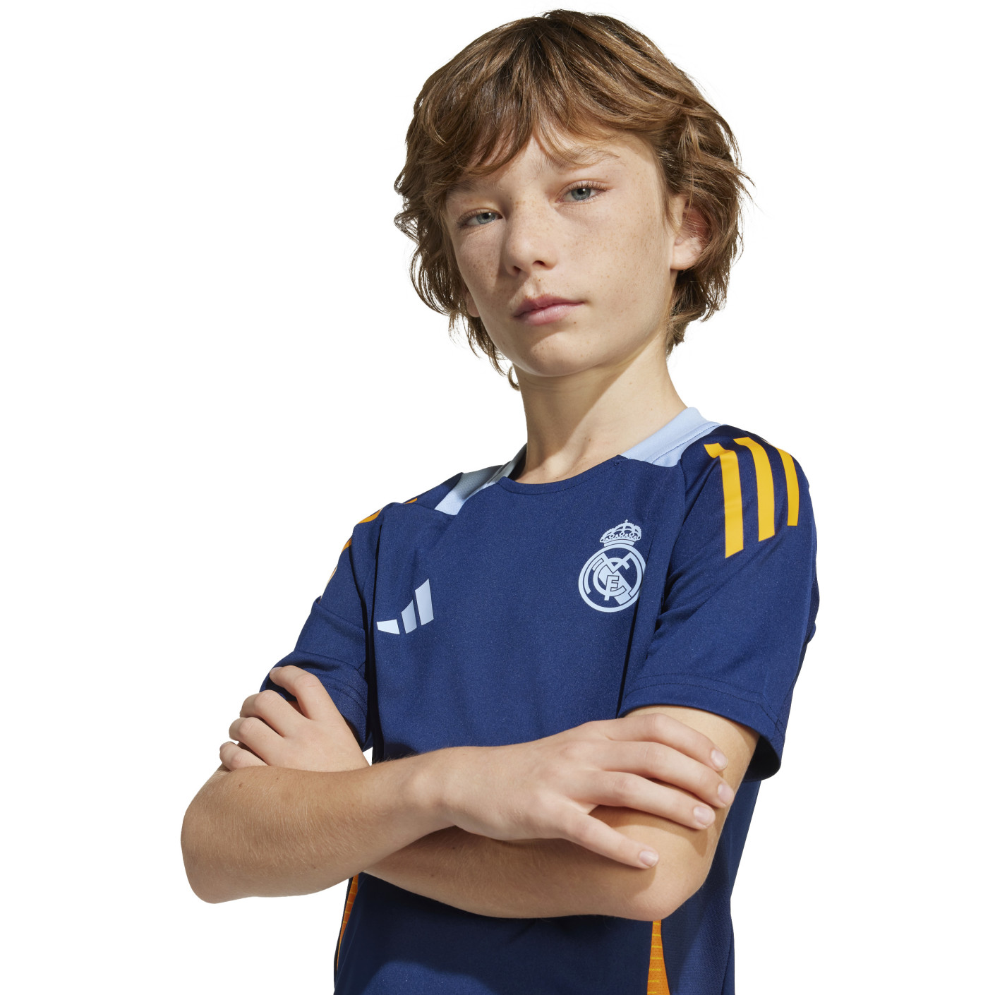Adidas Real Madrid Trainingsshirt 2024-2025 Kids Donkerblauw Oranje Lichtblauw